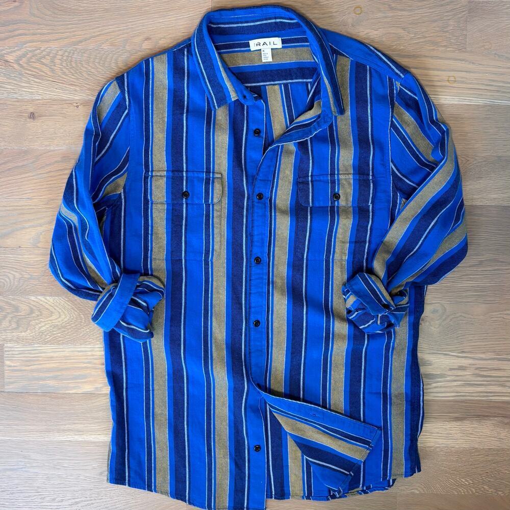 The Rail Nordstrom Woven Button Down Shirt Lightweight Blue Stripe Mens Size XL